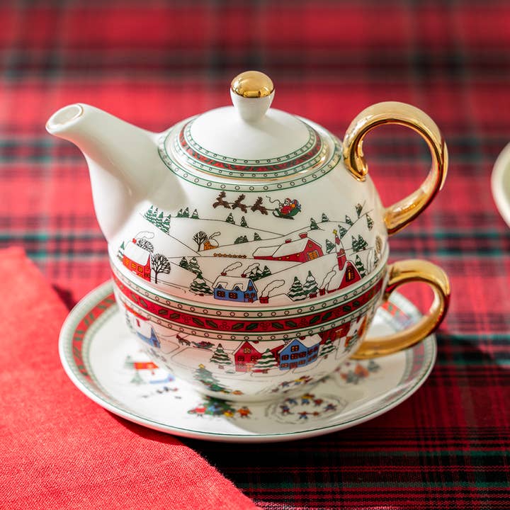 Holiday Winter Wonderland Tea For One Set for wholesale by Grace Teaware
