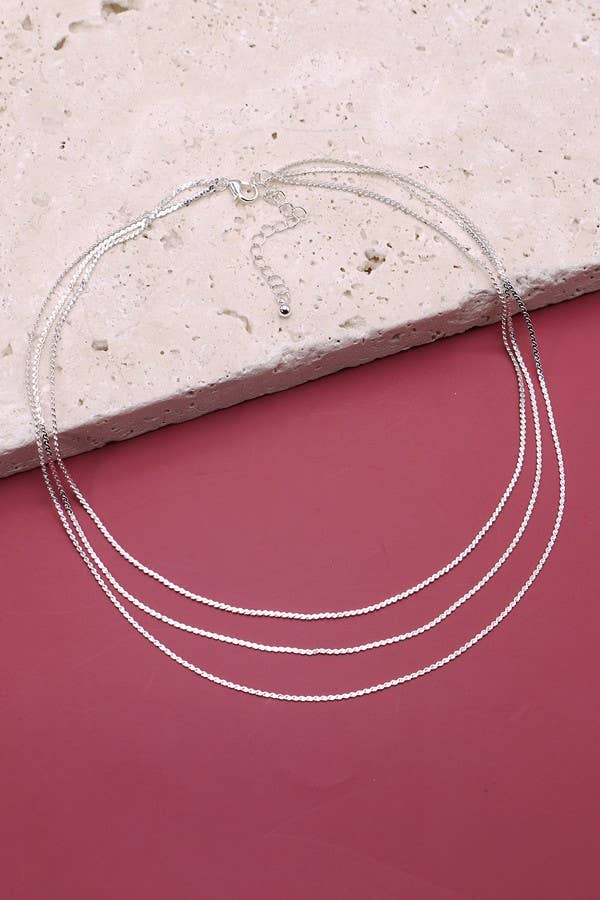 JOSSLYN by wall to wall - Wholesale Link & Chain Necklace - TRIPLE LAYER THIN FLAT CHAIN NECKLACE | 47N194032