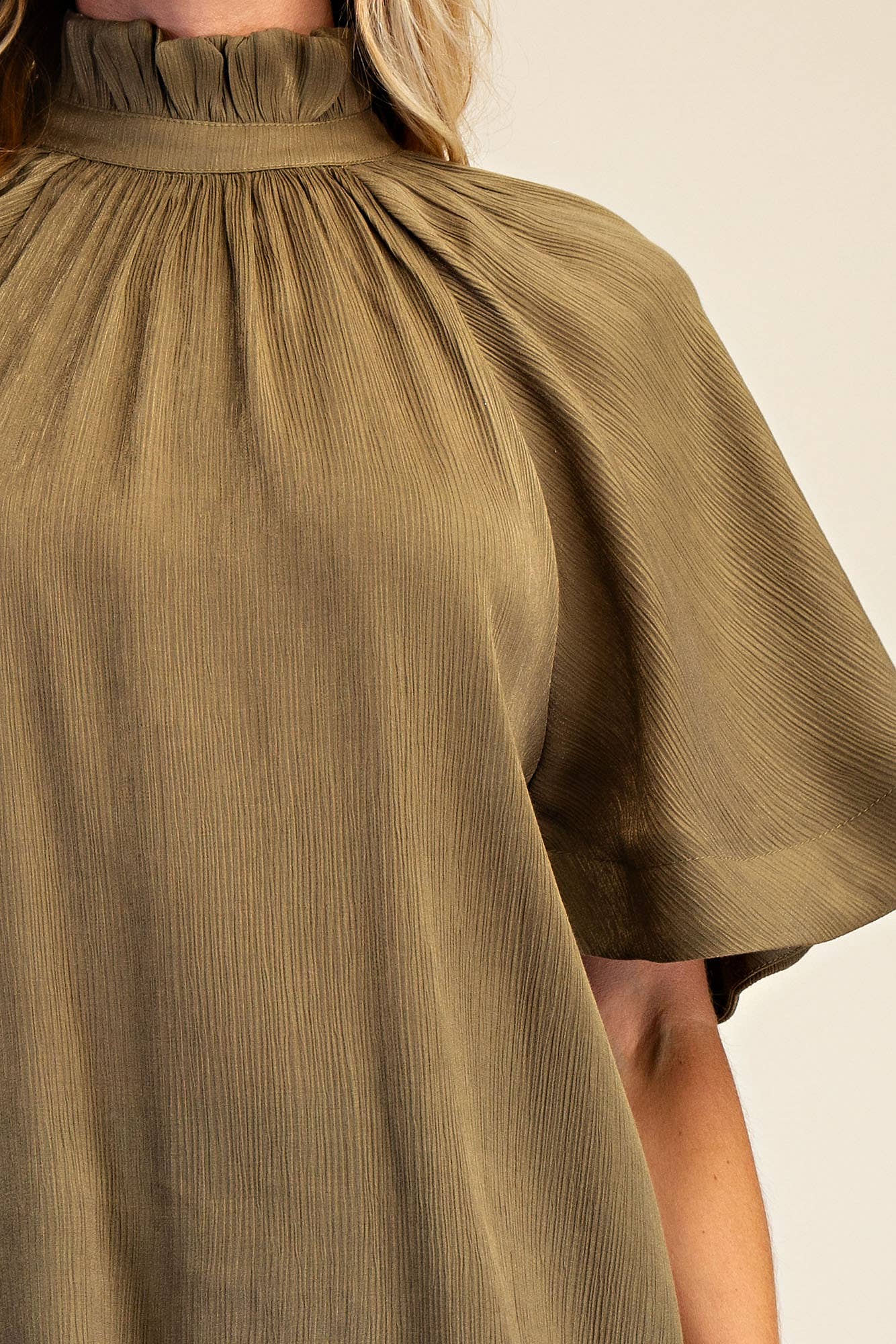 Glam - Wholesale Blouse - Women's - Ruffle Neck Raglan Sleeve Blouse14