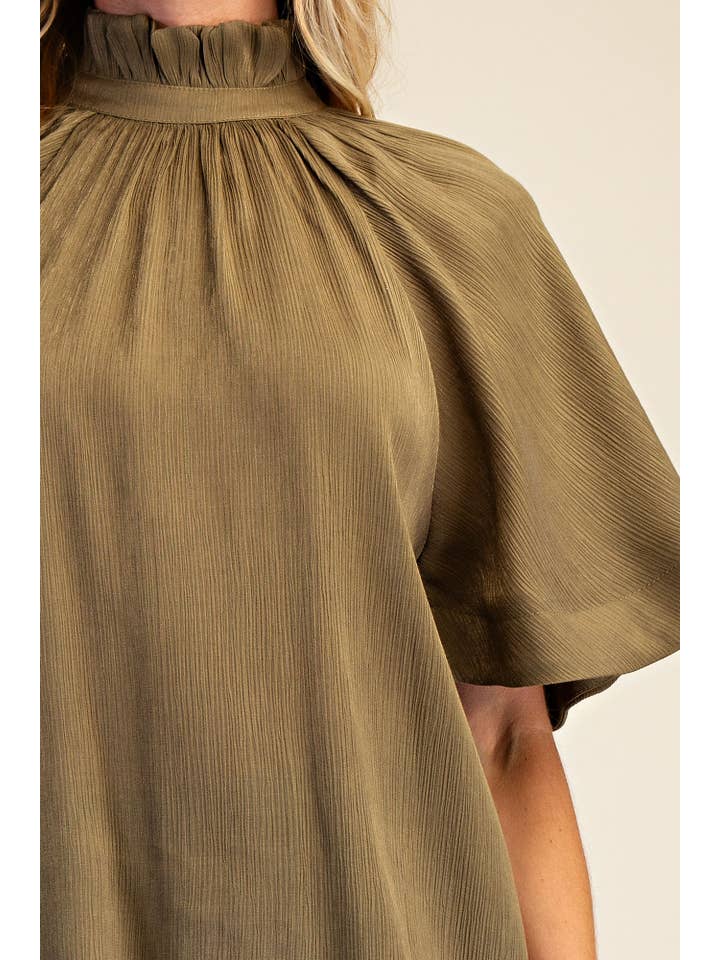 Glam - Wholesale Blouse - Women's - Ruffle Neck Raglan Sleeve Blouse14