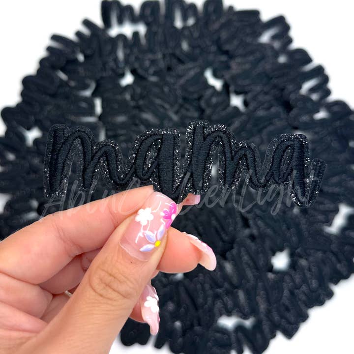 ABLNco - Wholesale Patch - mama black cursive patch glitter trucker hat patches iron on