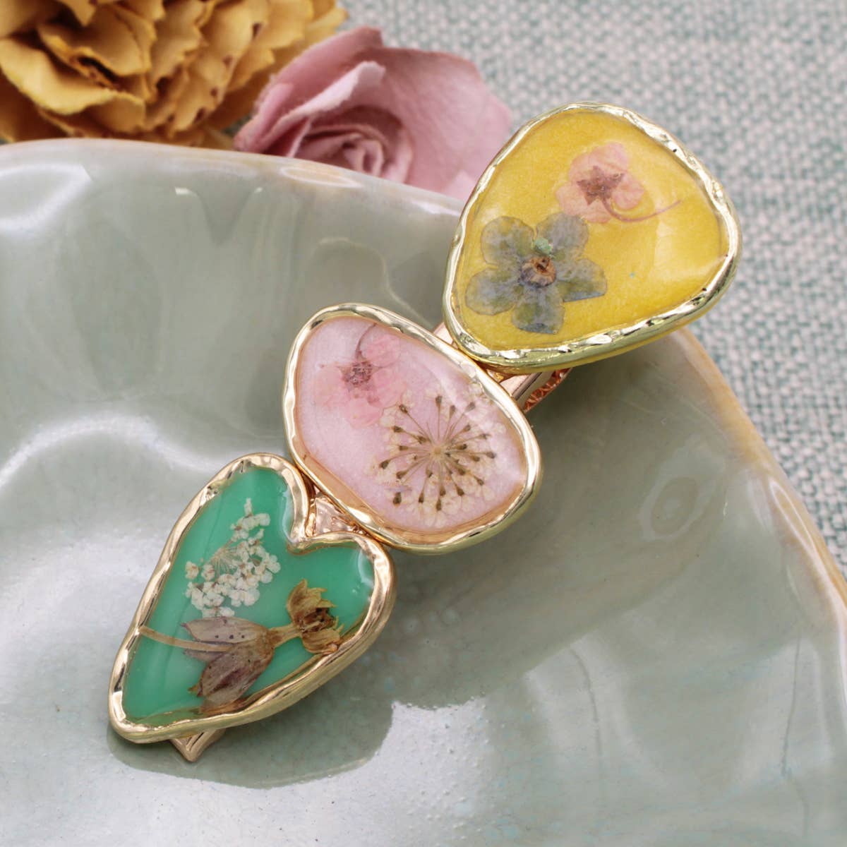 ZAD - Wholesale Barret - Dames - Heldere Pastel Gedroogde Bloemen Barrette