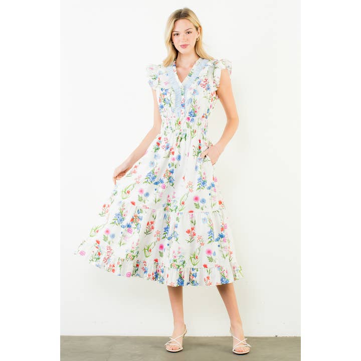 Ruffle Sleeves Floral Print Tiered Dress for wholesale by THML