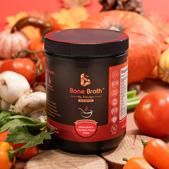 BROTH BY DESIGN – wholesale Buljong – Benbuljong gräs matas mormor kyckling naturlig smak burk
