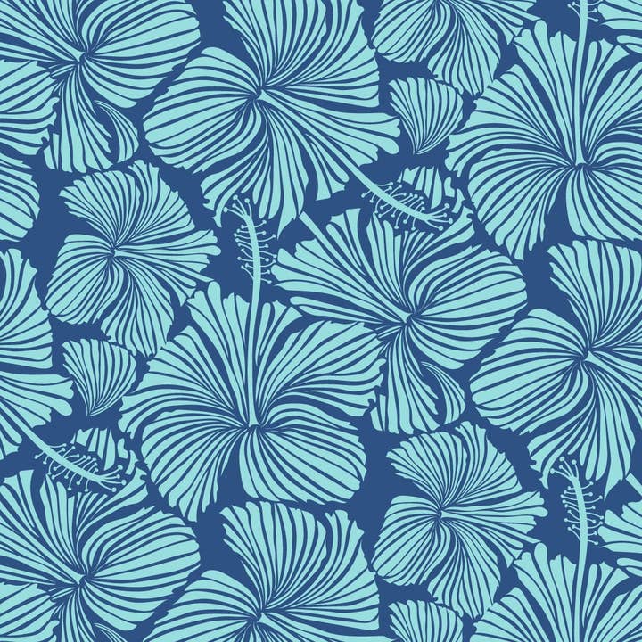 Island Style Clothing Co by Akamai Distribution Ltd - Wholesale Bandana - Women's - Bandana Blue Hibiscus Lightweight Rayon 21 x 21 4