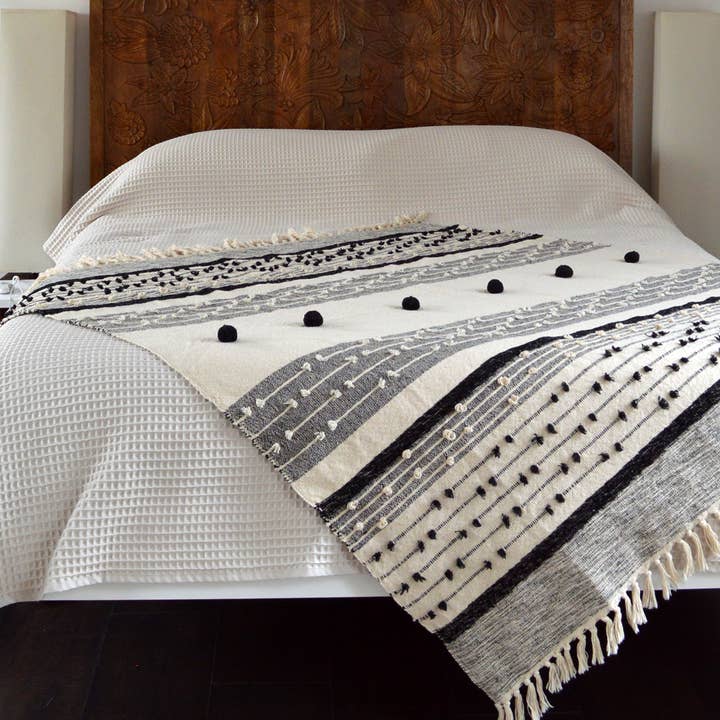 Allure Bath Fashions – Engroshandel Tæppe – Nina Bobble Boho Plaid - Skandi Monokrom Tekstureret Tæppe