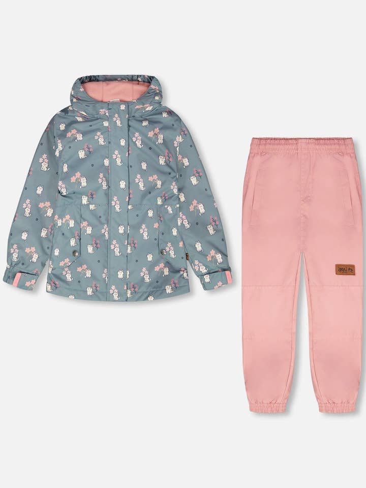 Conjunto de Ropa Exterior de Media Temporada de Dos Piezas con Estampado de Gato Verde para venta al por mayor de Deux par Deux