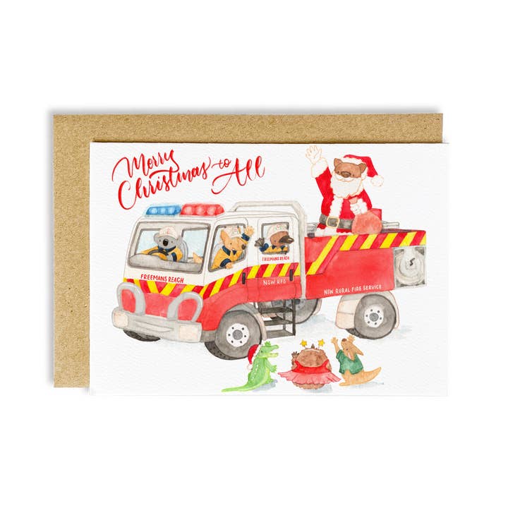 Firefighter Santa Christmas Card for wholesale by The Wattle Studio