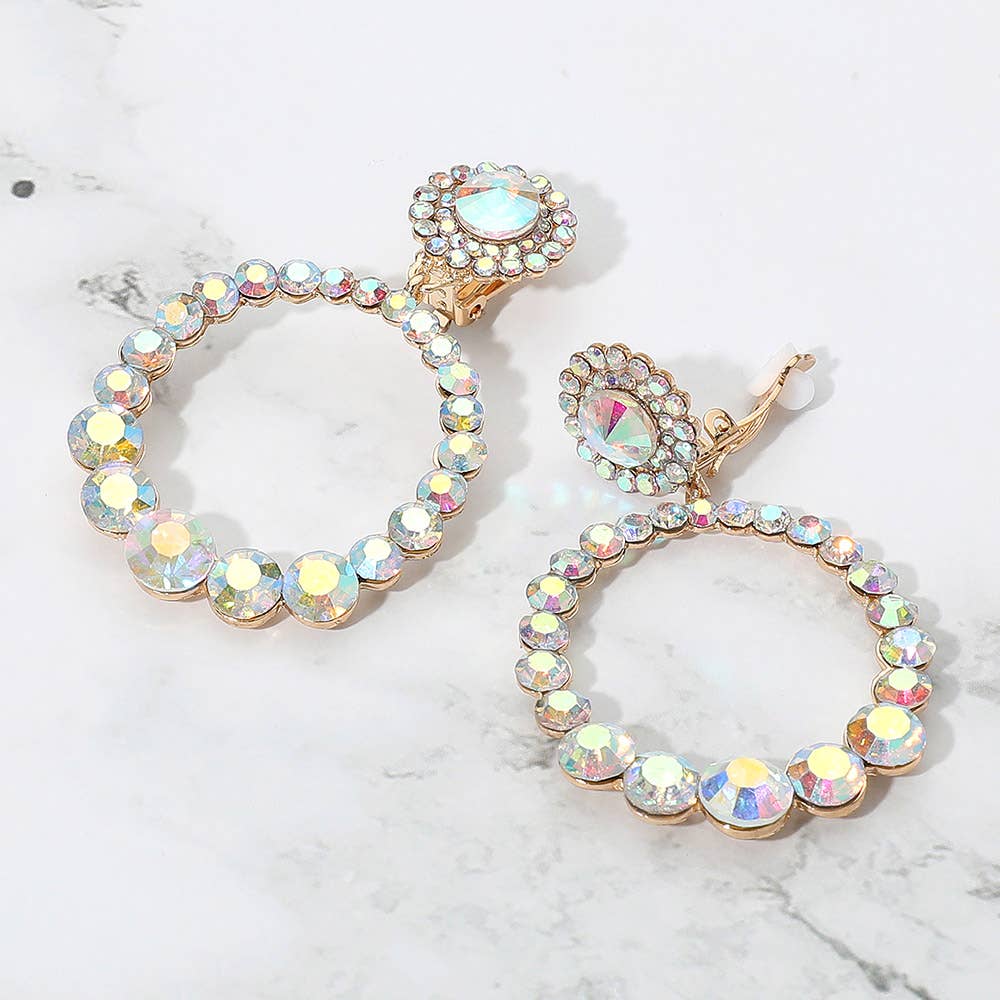 Sensibling Corp. – wholesale Clip-on earrings – Round Faceted Stone Ring Dangle Evening Clip On Earrings0