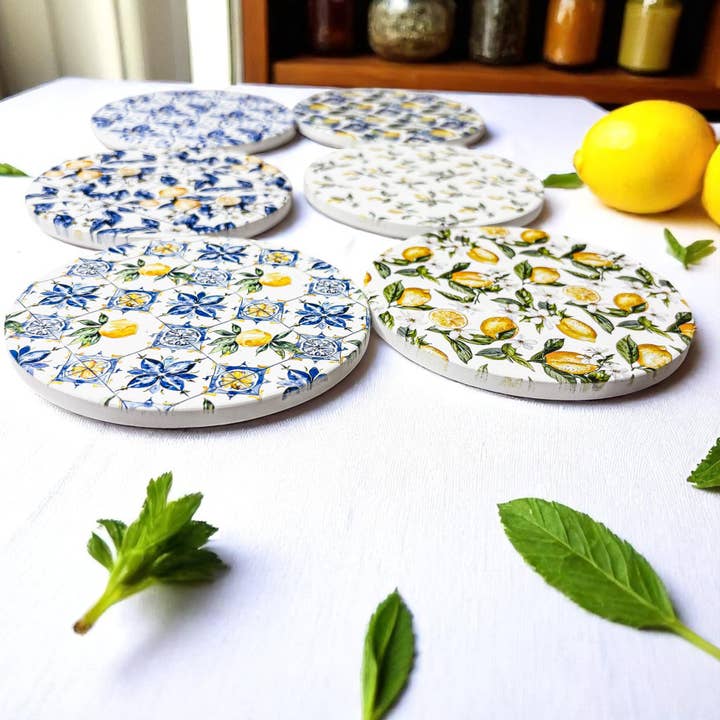 Gia Roma - Wholesale Coasters - Mediterranean Lemon Coasters | Coastal Blue & Yellow Accents14
