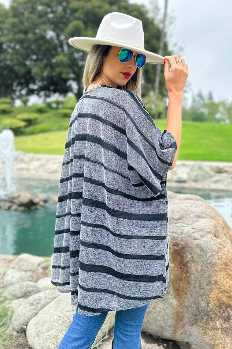 Black Stripe Print Knitted Kimono Cardigan Cover Up for wholesale on Faire7