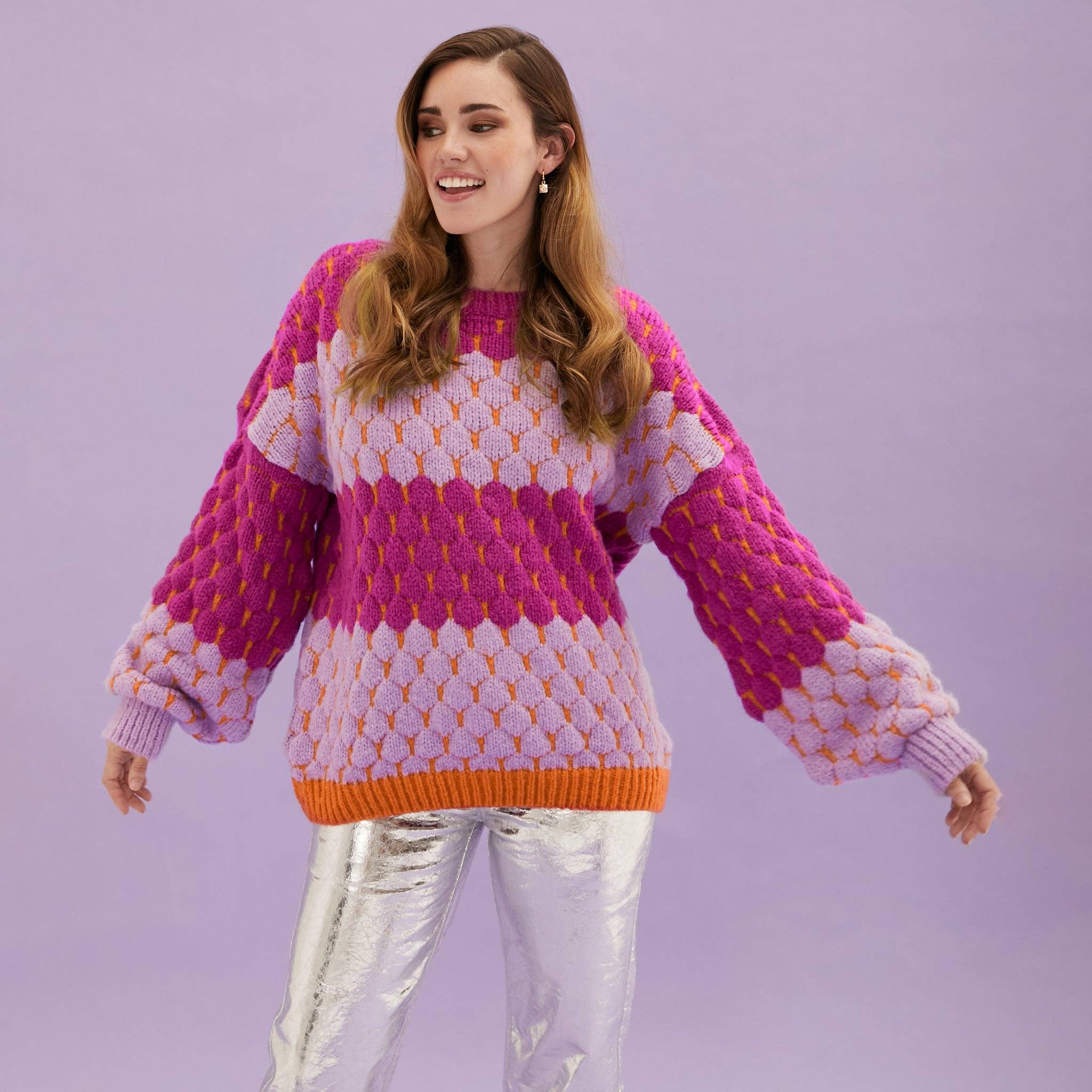 Cara & The Sky - Wholesale Knit Sweater - Women's - Marissa Bubble Stitch Stripe Jumper - Multi3