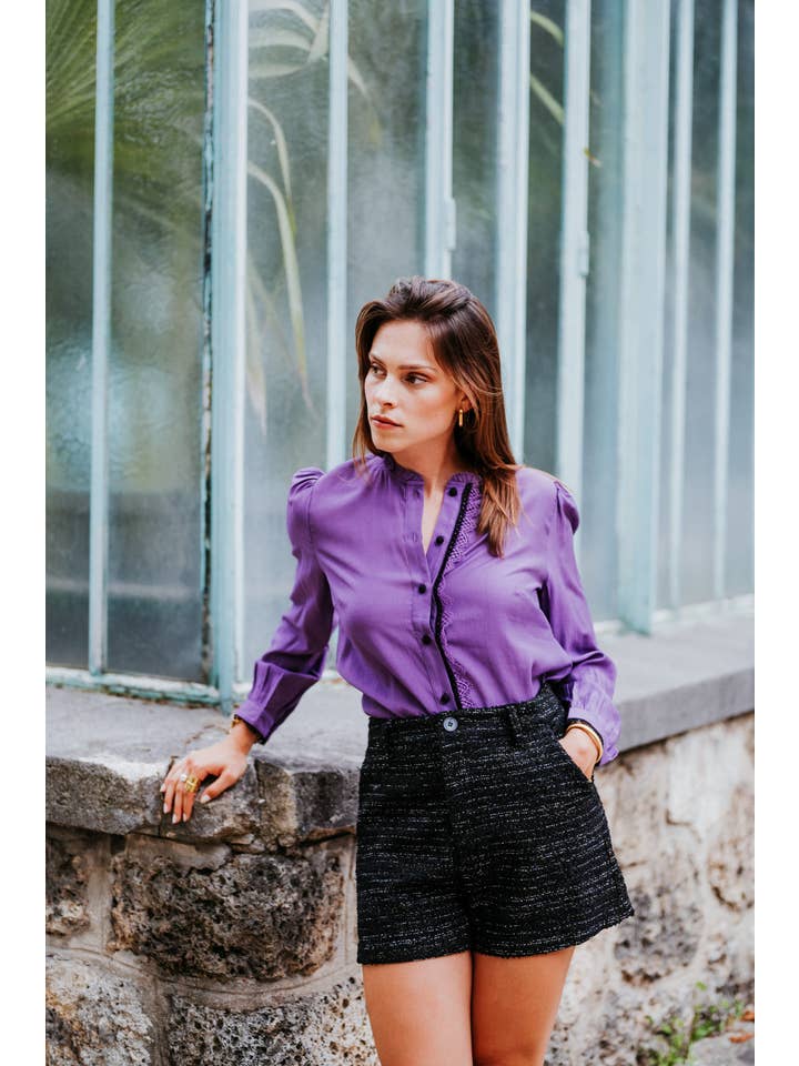 LOVIE & CO - Wholesale Button Down Shirt - Women's - Two-tone shirt, long sleeves SEDUM1