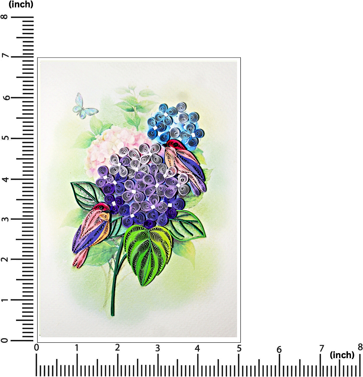 Wonder Paper Art - Vendita all'ingrosso Biglietti di auguri generici - Grace in Bloom – Biglietto Quilling Ortensia e Due Uccelli3