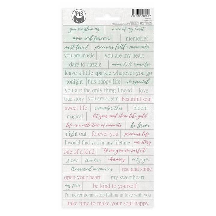 Feuille d'autocollants Precious 01, 10,5 x 23 cm pour la vente par P13