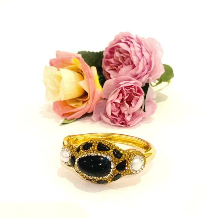 Atisha Spiritual Shop - Wholesale Cuff Bracelet - ISANA BRACELET - in NATURAL HARD STONE and brass metal galvanized and gold rhodium-plated5