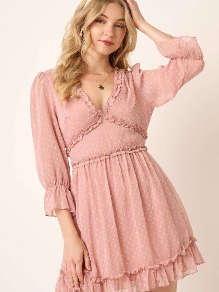 SWISS DOT RUFFLE DETAIL OPEN BACK MINI DRESS for wholesale by mittoshop