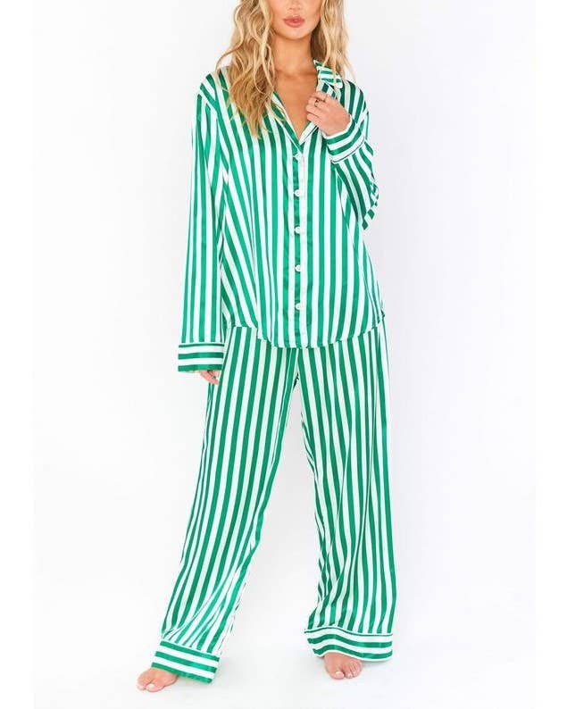 Rosa Clothing - Wholesale Sleepwear Set - Women's - Home Satin Vertical Striped Christmas Pajama Set1