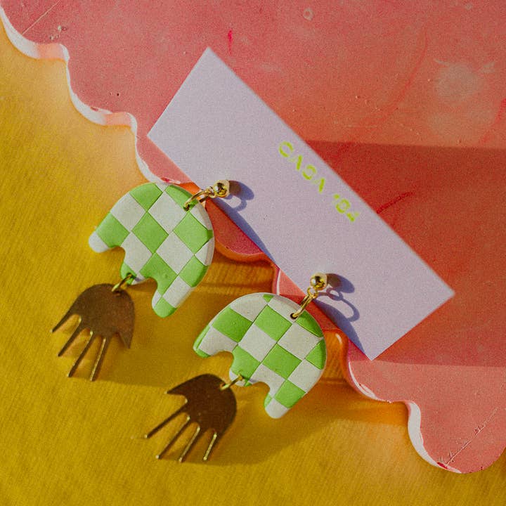Santi Earrings - Polymer Clay Earring Huggies Checker for wholesale by Casa 184