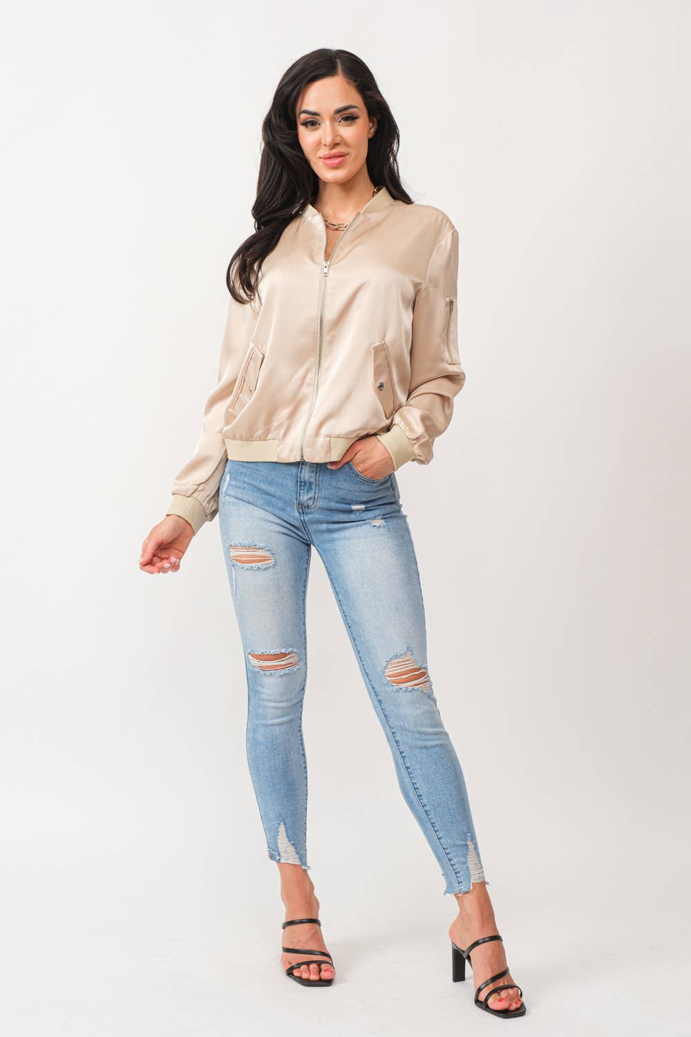 Tea & Cup - Wholesale Bomber Jacket - Women's - Satin zip up bomber jacket7