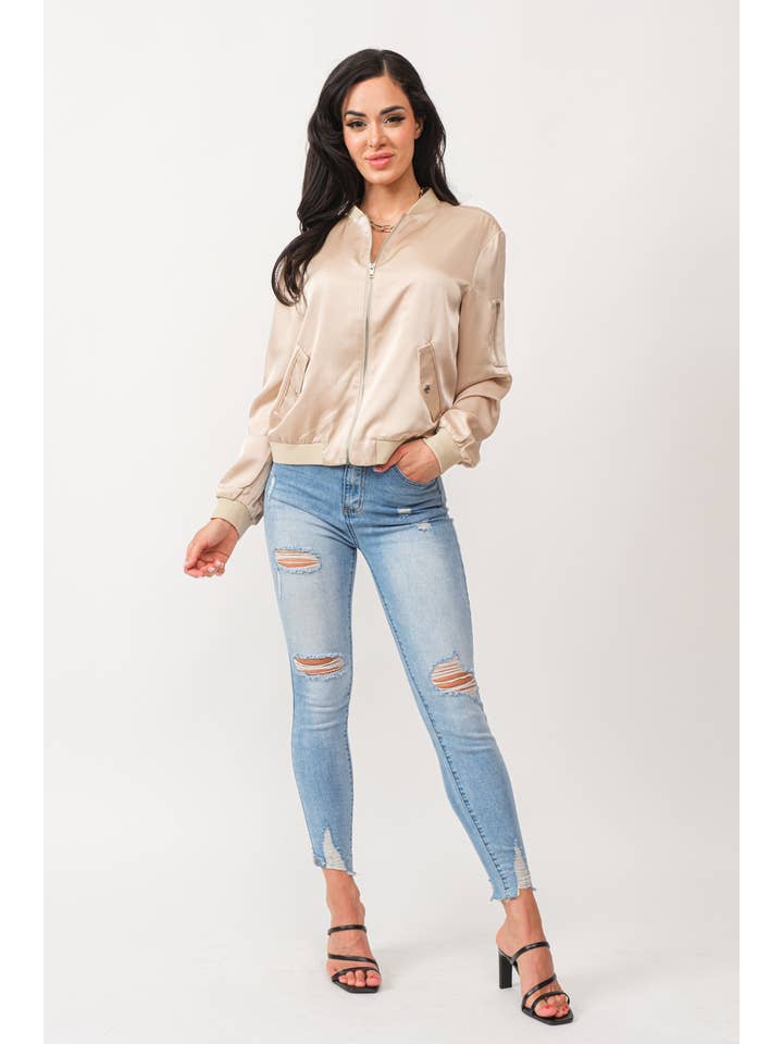 Tea & Cup - Wholesale Bomber Jacket - Women's - Satin zip up bomber jacket7