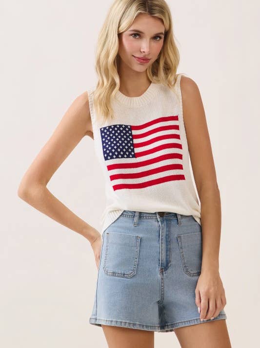 Haut en maille sans manches à drapeau grande taille OT52294PL pour la vente par GeeGee x Lovelo