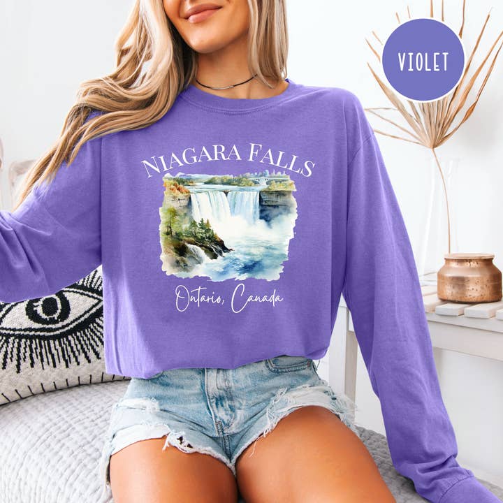 Niagara Falls Ontario Canada Comfort Colors Adult Unisex Long Sleeve Crewneck Tee for wholesale by CindyL Boutique