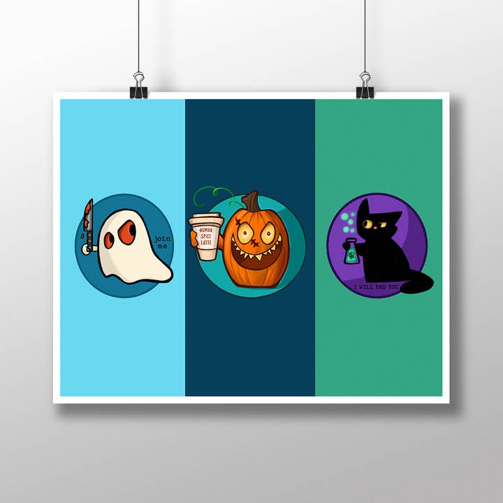 Spooky Trio -11x14 inch Print for wholesale by Karen Hallion Illustration