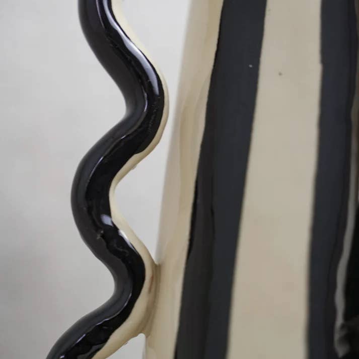 High crafty - Wholesale Vase - Handmade Striped Ceramic Vase with Wavy Handles – 22.5 cm5