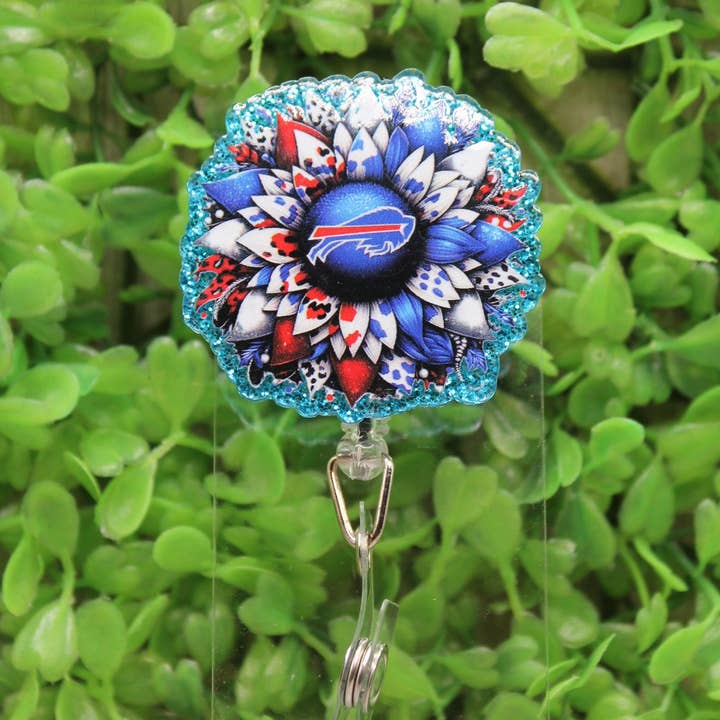 Porta credenciales/retractil de girasol de los Bills de fútbol americano para venta al por mayor de Hylidae Boutique