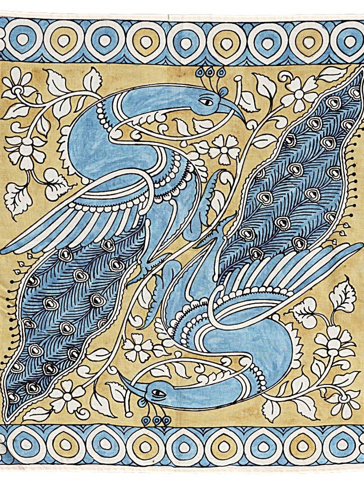 Peacock Serenad - Limited Hand Painted Cotton Bandana for wholesale by White Lotus Fashions