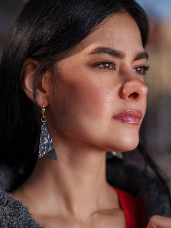 Burgundy wood and leather earrings for wholesale by ATELIER GAUTHIER