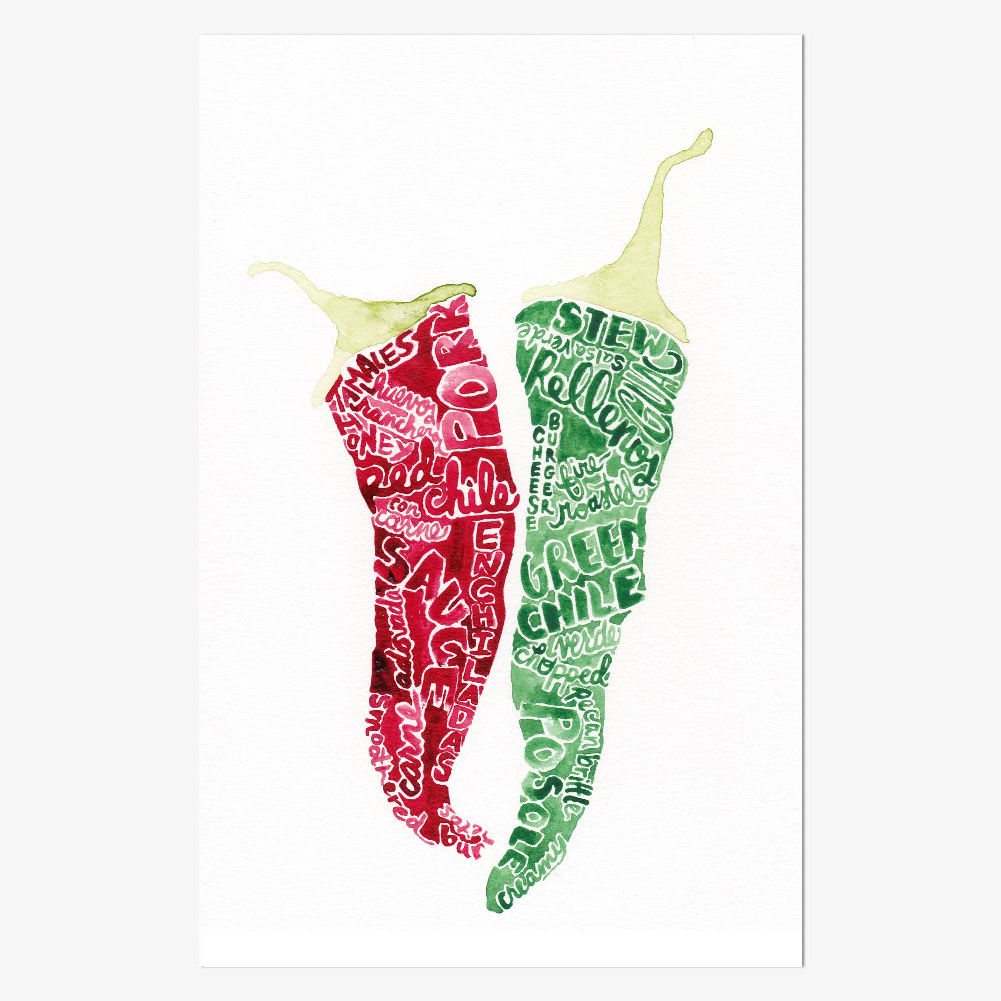 Red Chile Design Co - Vendita all'ingrosso Poster - Poster con Parole di Chile Rosso + Verde, 11x17