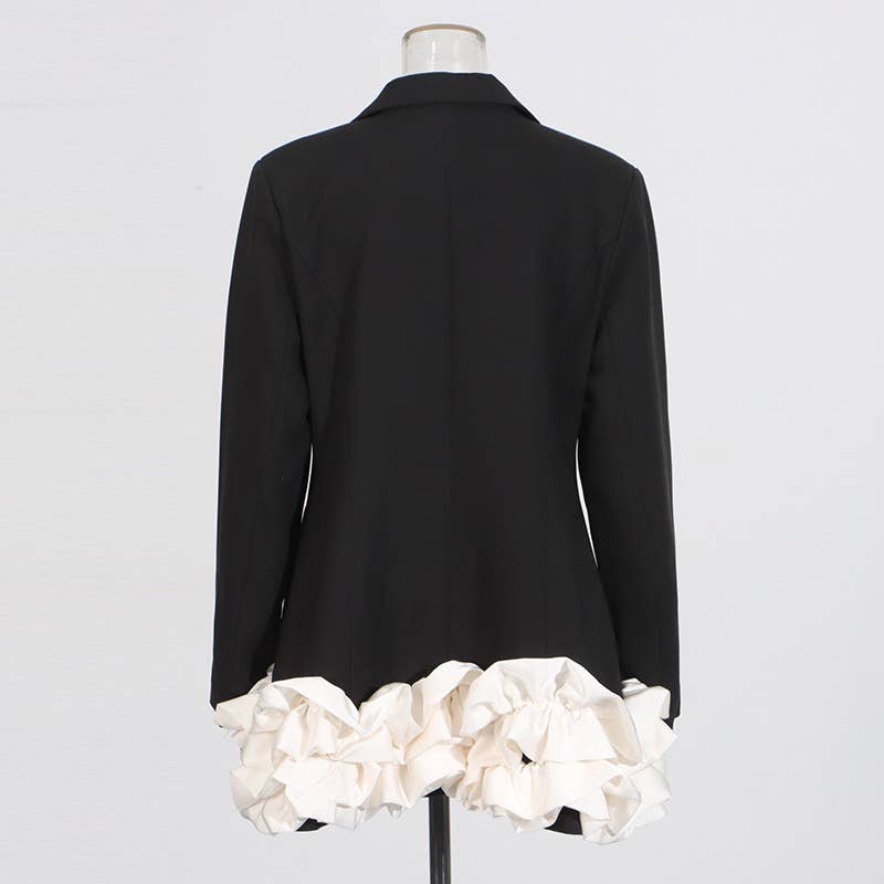 Productseeker - Wholesale Blazer - Women's - DR803Y Elegant Ruffle Hem Contrast Stitching Suit Dress3