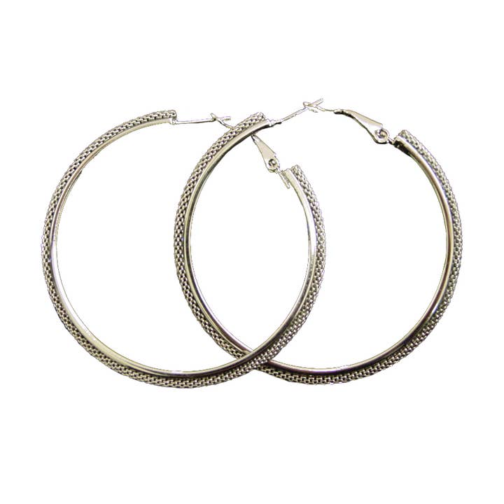 Mesh Hoop Earring, 2", antq slv for wholesale by Western Fashion