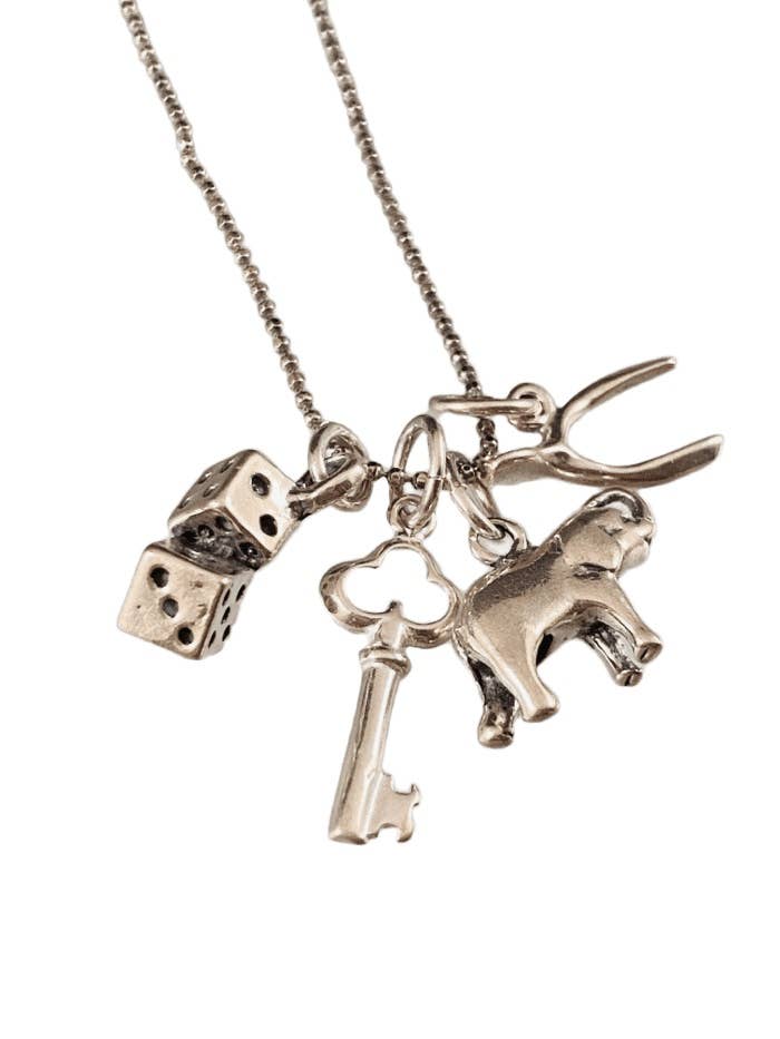 Collana con ciondolo portafortuna da 40,6 cm, con chiave a dadi, elefante e osso oscillante per la vendita all'ingrosso da parte di GK Designs