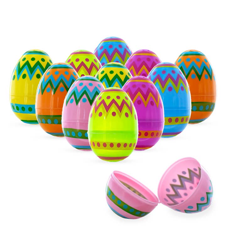 BestPysanky - Wholesale Decorative Tabletop Object - 12 Large Ukrainian Geometric Pysanky Plastic Easter Eggs