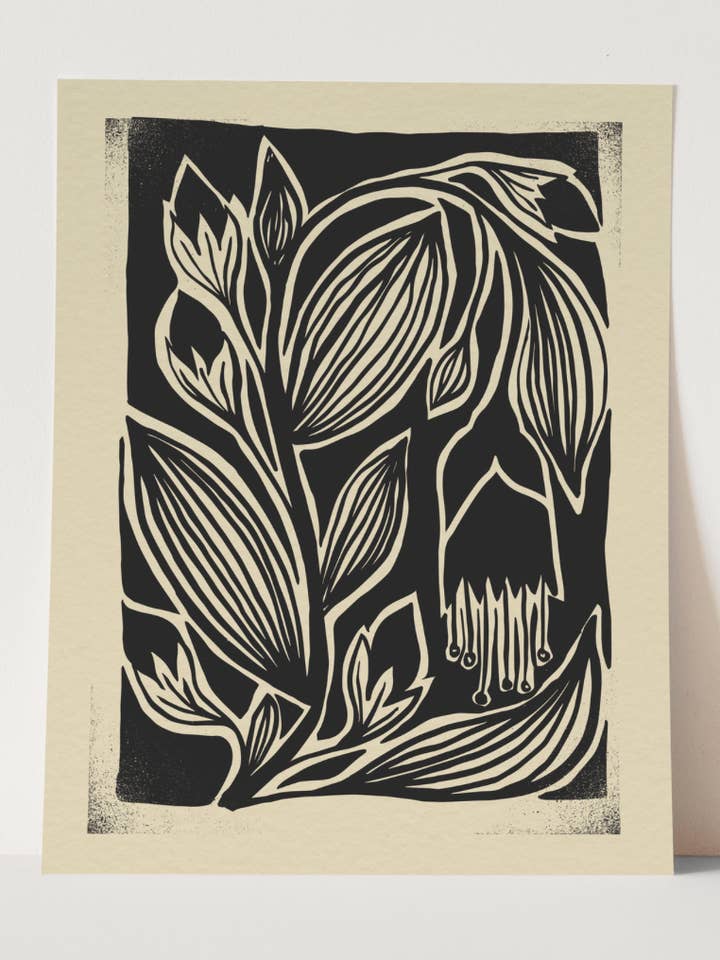 "Wander" Black White Floral Wall Art Print Mid Century Boho for wholesale by Ash Cascade Design