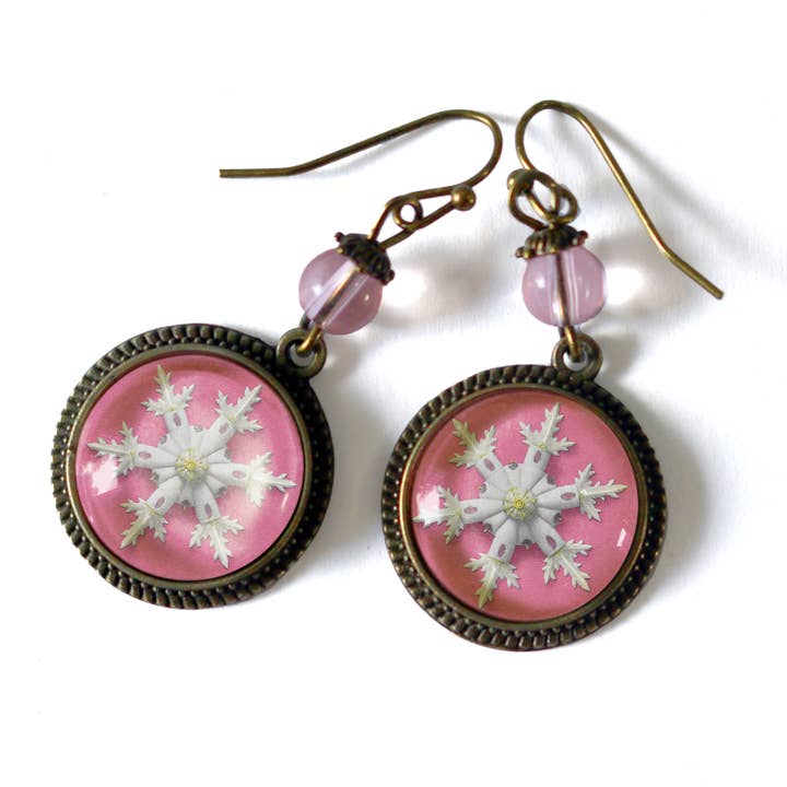Pink Christmas Snowflake Earrings for wholesale by The Divine Iguana