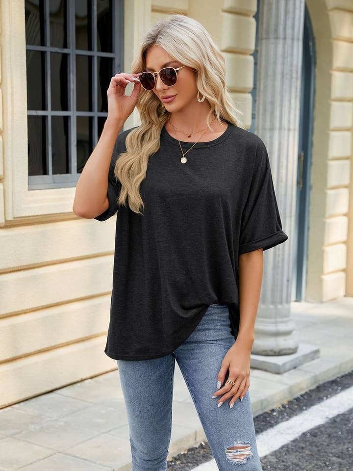 Lily Clothing - Wholesale T-Shirt - Women's - ROUND NECK SOLID COLOR SHORT SLEEVE LOOSE T SHIRT_CWTSTS0280