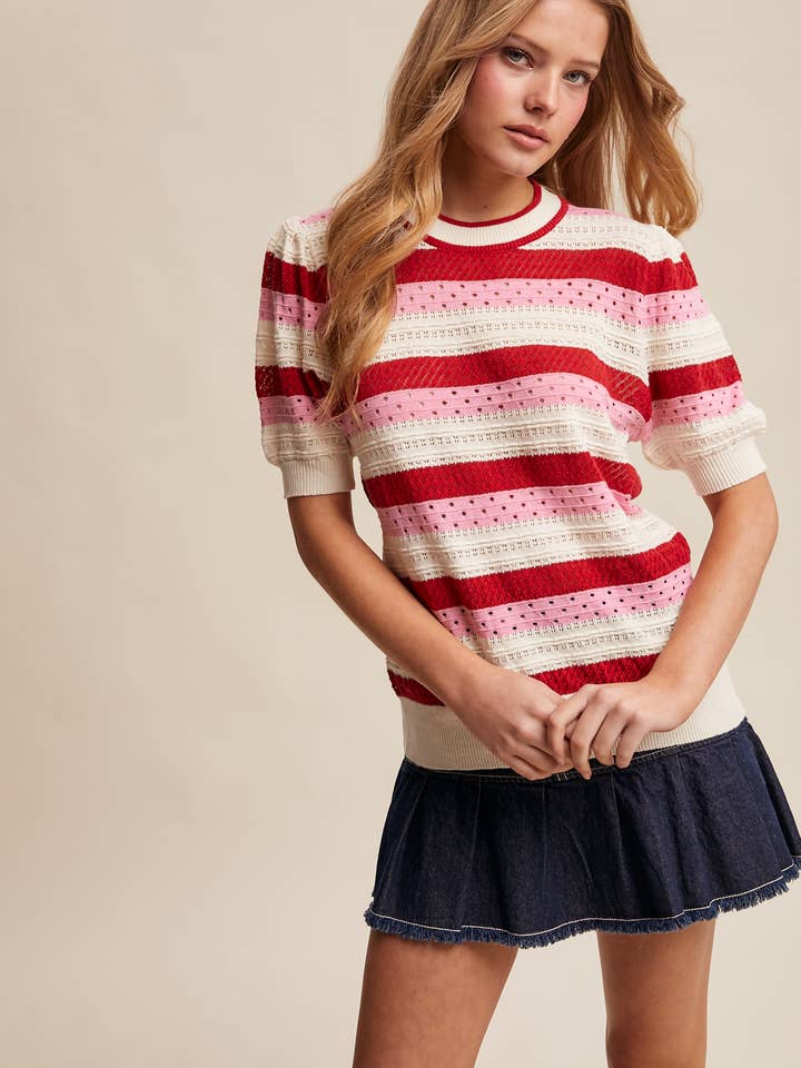 Striped Pointelle Knit Top LSW1032 for wholesale by Listicle