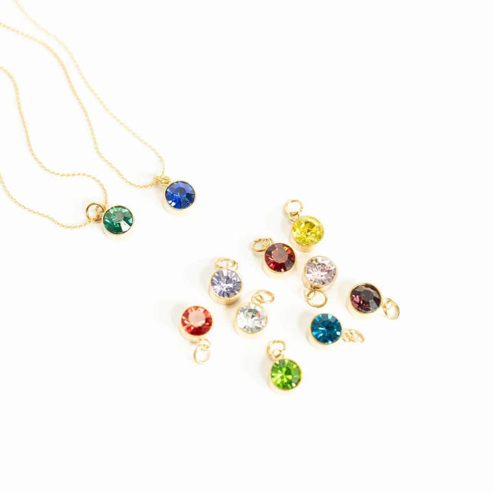 WJW - Wholesale Individual Charm/Pendant - 18K Gold PVD Round Birthstone Charm (8mm)
