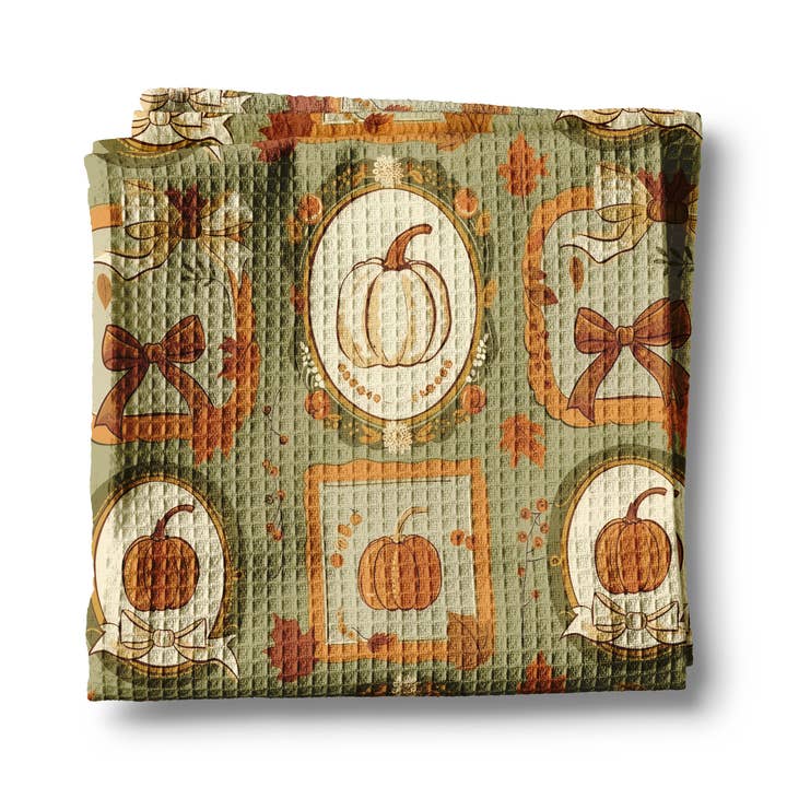 Pumpkin Fall Botanical Floral Autumn Kitchen Towel Waffle for wholesale by Canary Road