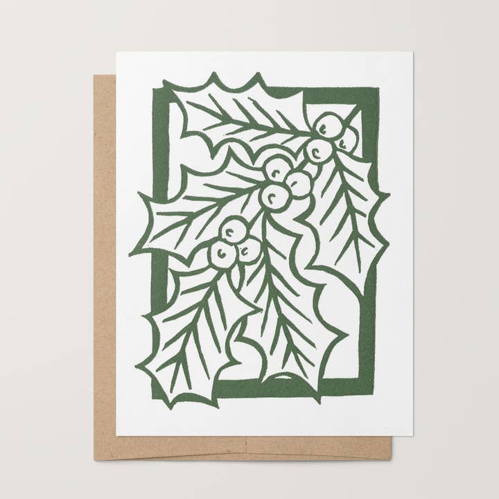 Biglietto di Auguri Ramo di Agrifoglio per la vendita all'ingrosso da parte di Coxswain Press