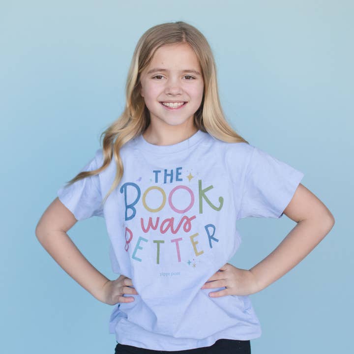 The Book Was Better - Pippi Youth Tee - Dusty Blue for wholesale by Pippi Post