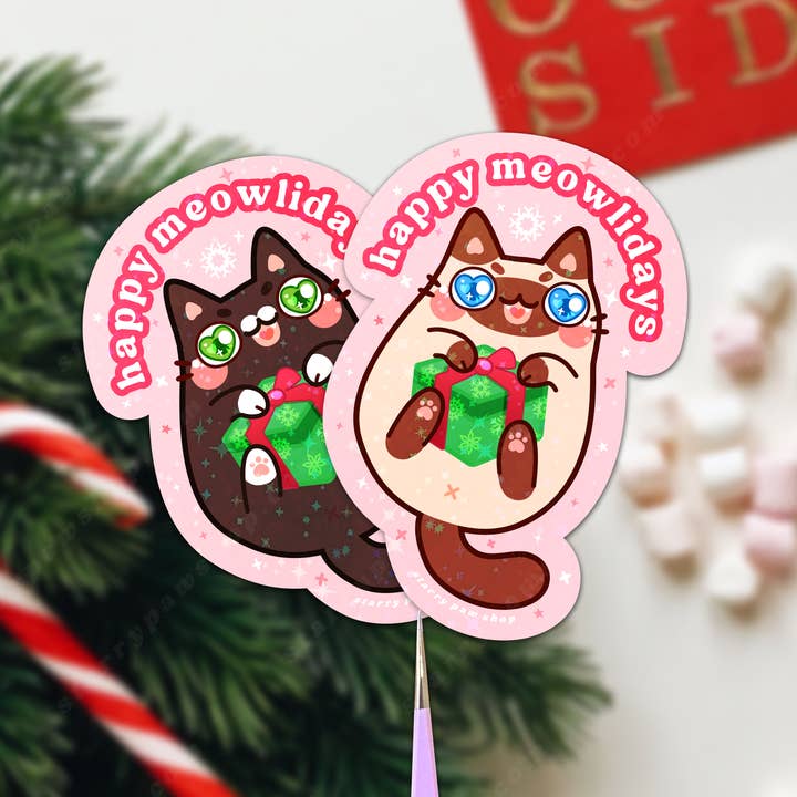 Happy Meowlidays Stickers | Magnets for wholesale by Starry Paw Shop