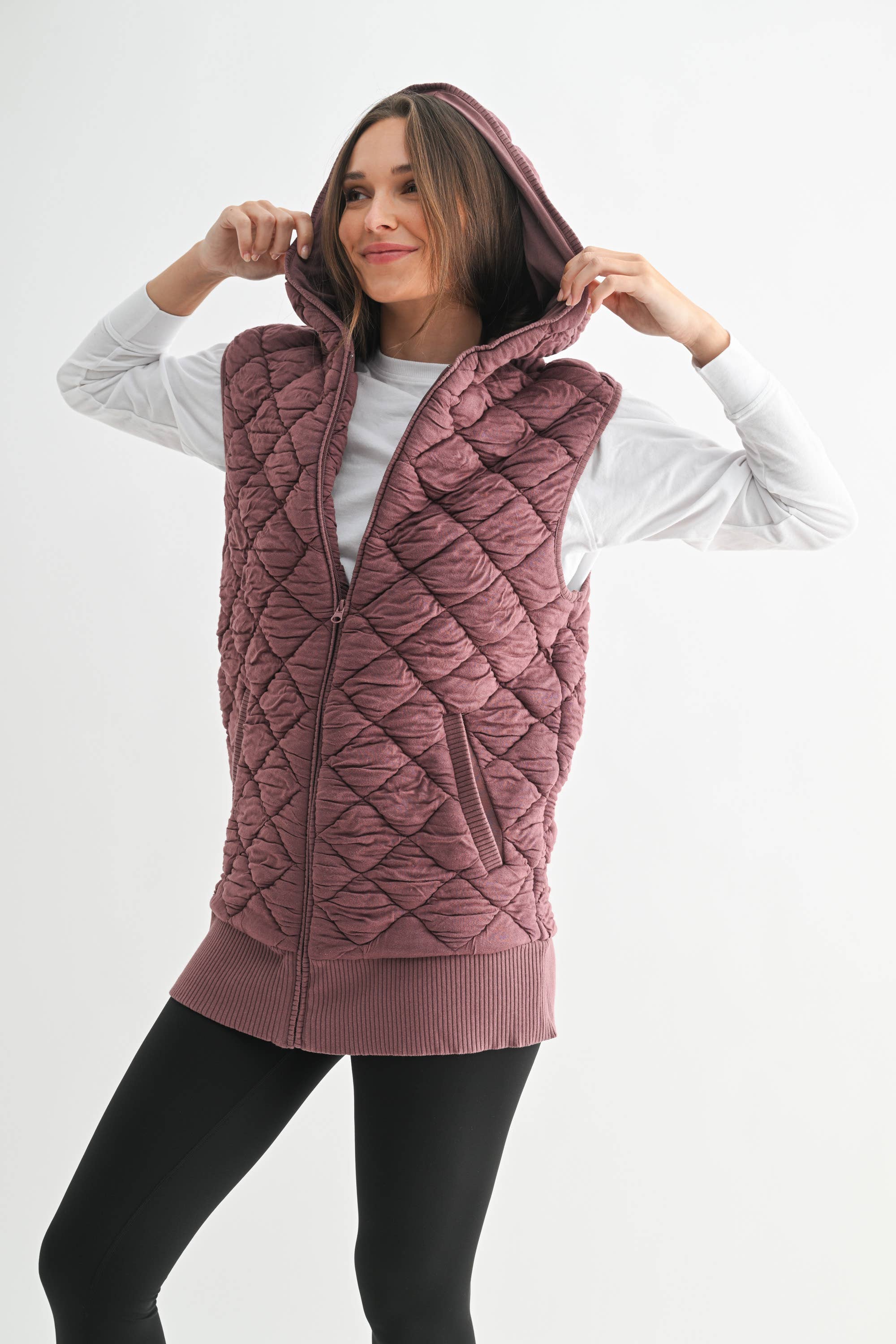 Mono B - Wholesale Outerwear Vest - Women's - Oversized Quilted Fleece Vest with Hood2
