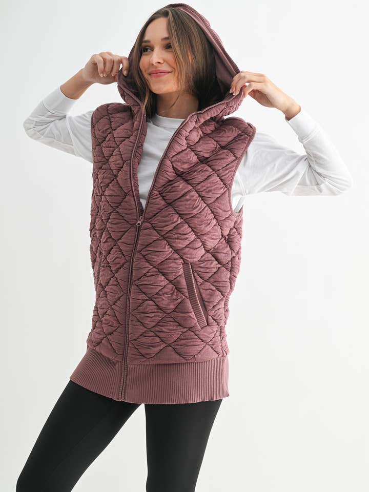 Mono B - Wholesale Outerwear Vest - Women's - Oversized Quilted Fleece Vest with Hood2
