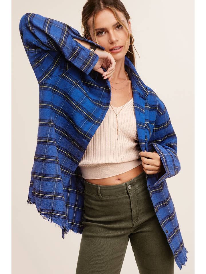 La Miel - Wholesale Buttoned-down shirt – Women's - SRT1329-Loose Fit Button Down Two-Tone Washed Plaid Shirts24