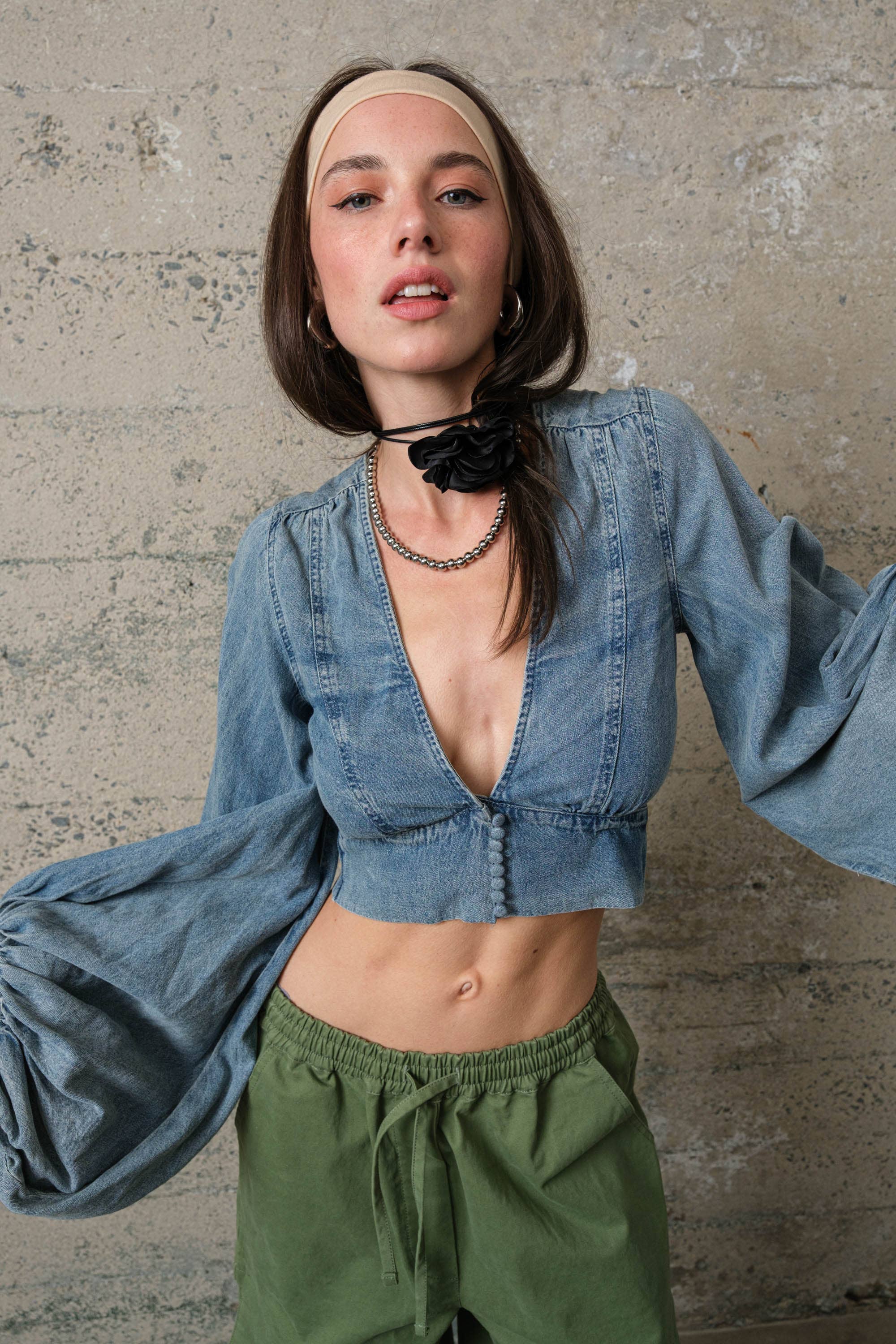 トップス supplier Wholesale BISHOP DENIM CROP TOP S1910 for your store - Faire
